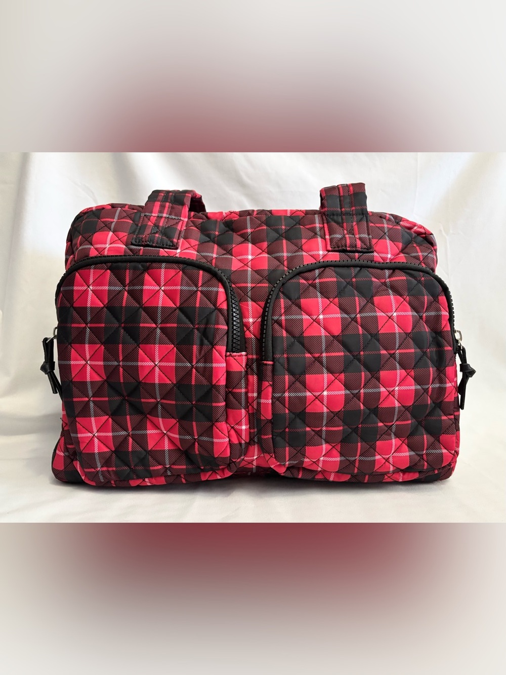 No Boundaries Large Red Plaid Quilted Double Pocket Travel Weekender Bag, NWT